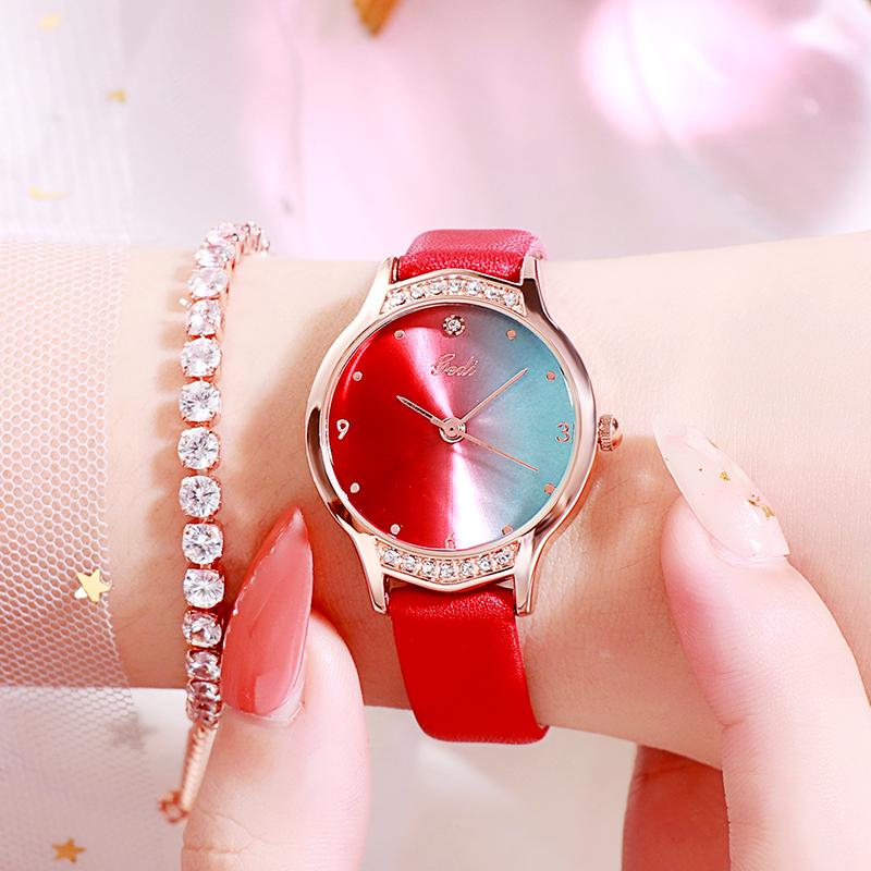 

Wristwatches GEDI Gradient Women Fashion Watches Waterproof Leather Quartz Trending Casual Ladies Clock, Brown