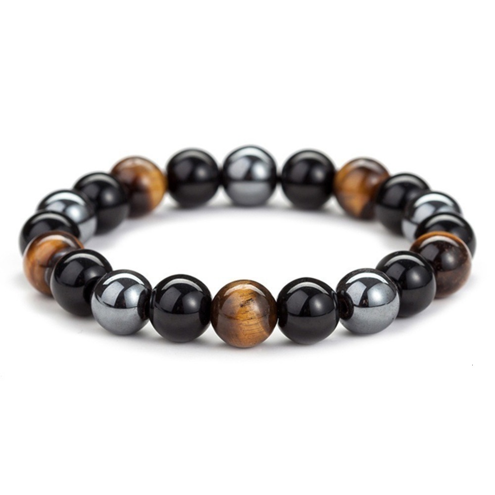 

Hand catenary Beaded Rainbow White Pine frosted stone lovers Bracelet, Black