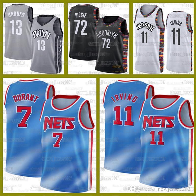 

New Kyrie James 13 Harden Brooklyn Nets NCAA Black 72 Biggie 11 Irving Kevin Jerseys 7 Durant City Basketball Sports jersey, Black;red