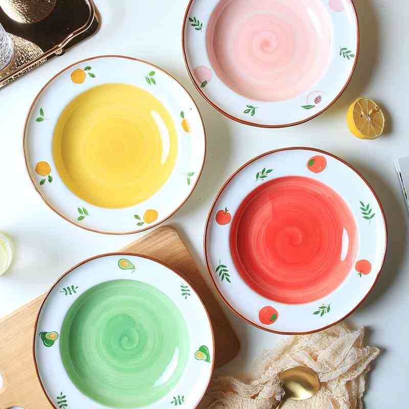 

Japanese spaghetti dish household Western food straw hat deep soup plate net red ceramic tableware