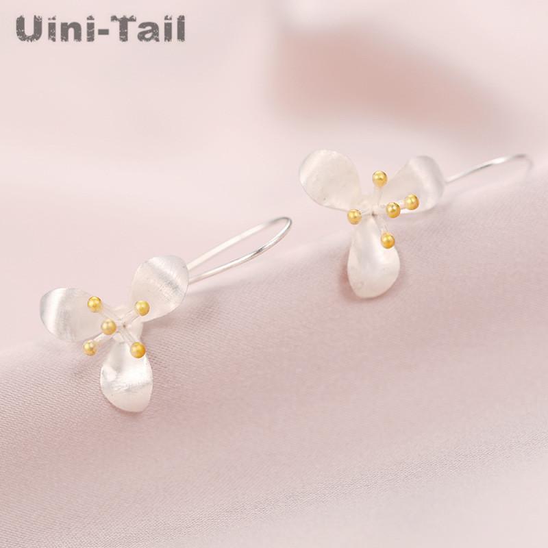 

Dangle & Chandelier Uini-Tail 925 Sterling Silver Thai Craft Clover Gold Flower Earrings Fashion Tide Flow High Quality GN953