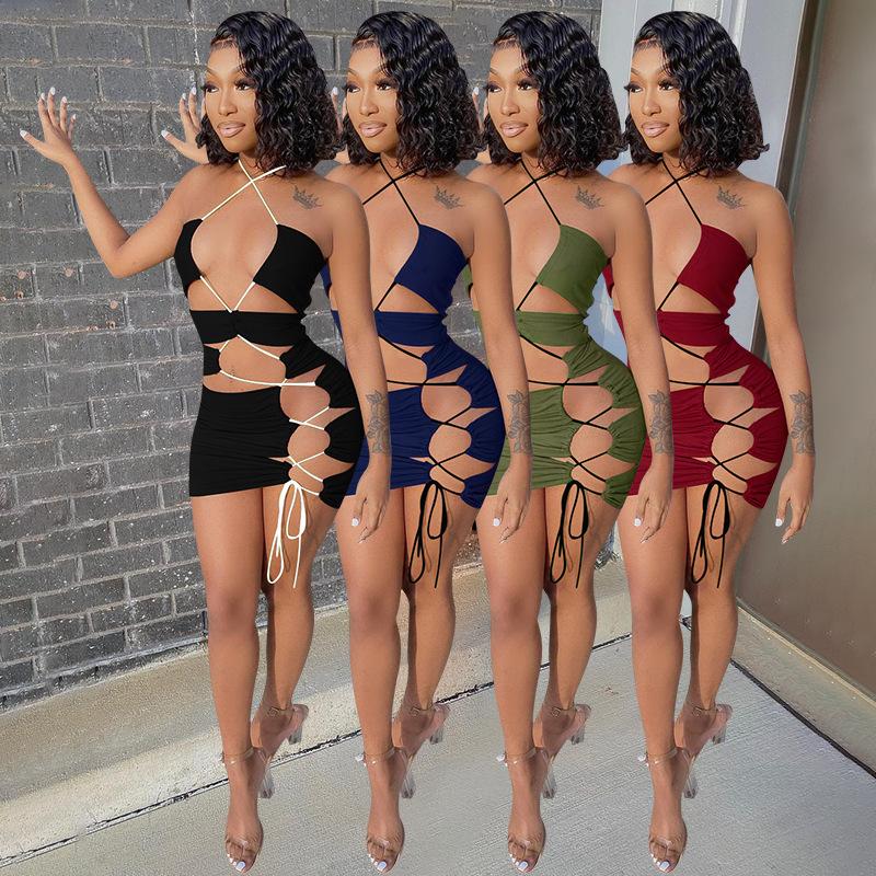 

Casual Dresses Sexy Bandage Hollow Mini Women Party Dress Backless Summer Beach Wear Y2k Clothes Rave Birthday Club Outfits No Sleeve, Black