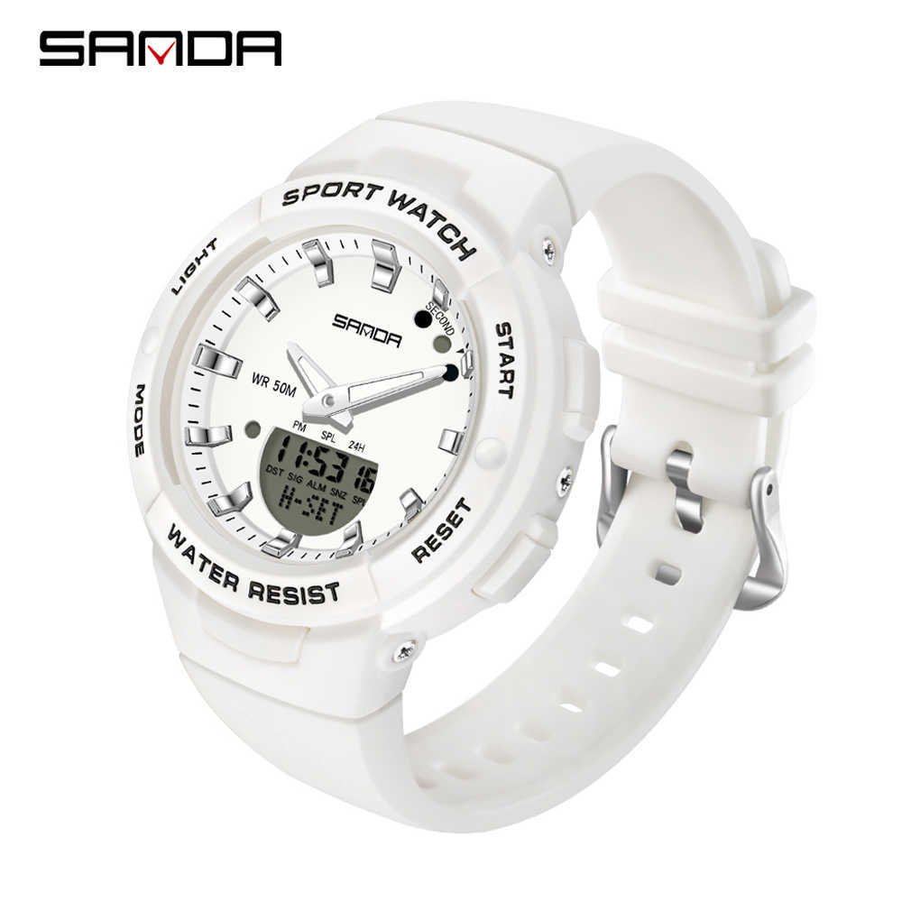 

SANDA Luxury Sport Military Women's Watches 5ATM Waterproof White Fashion Quartz Watch for Female Clock Relogio Feminino 6005 210616, Black silver