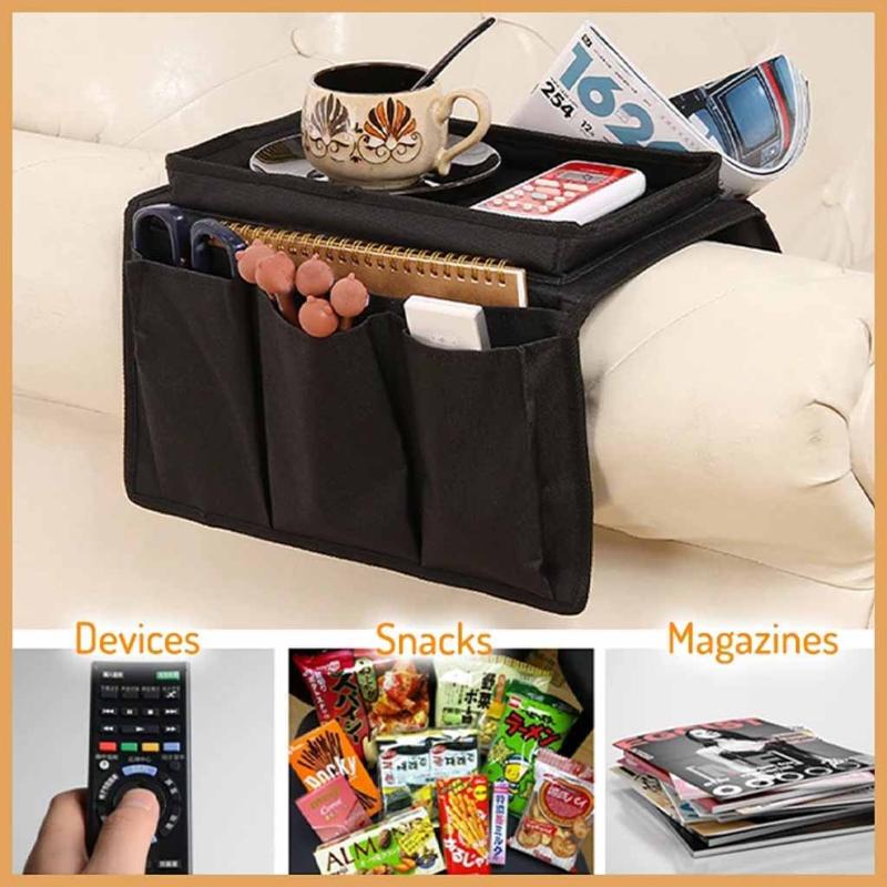 

Storage Boxes & Bins Couch Chair Organizer Foldable Sofa Arm Rest Organiser Remote Control Table Tray Holder#0318g30, Black