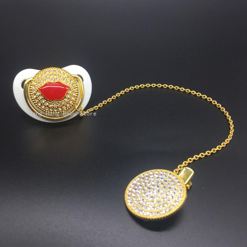 

Pacifiers# Sexy Lip Bling Pacifier Sparkling Rhinestone With Chain Clip
