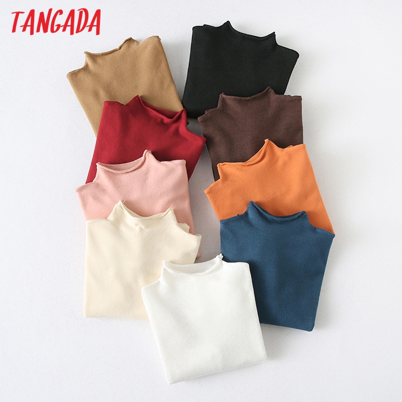 

Tangada 2021 autumn winter women turtleneck sweater vintage ladies basic knitted jumper tops YU16, Black