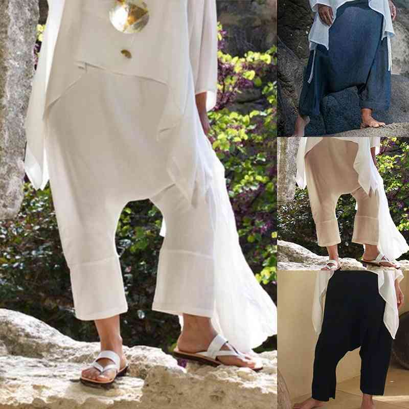 

Women Harem Pants Wide Leg Female Trousers Casual Spring Summer Loose Cotton Linen Overalls Plus Size -5XL 210603, Black