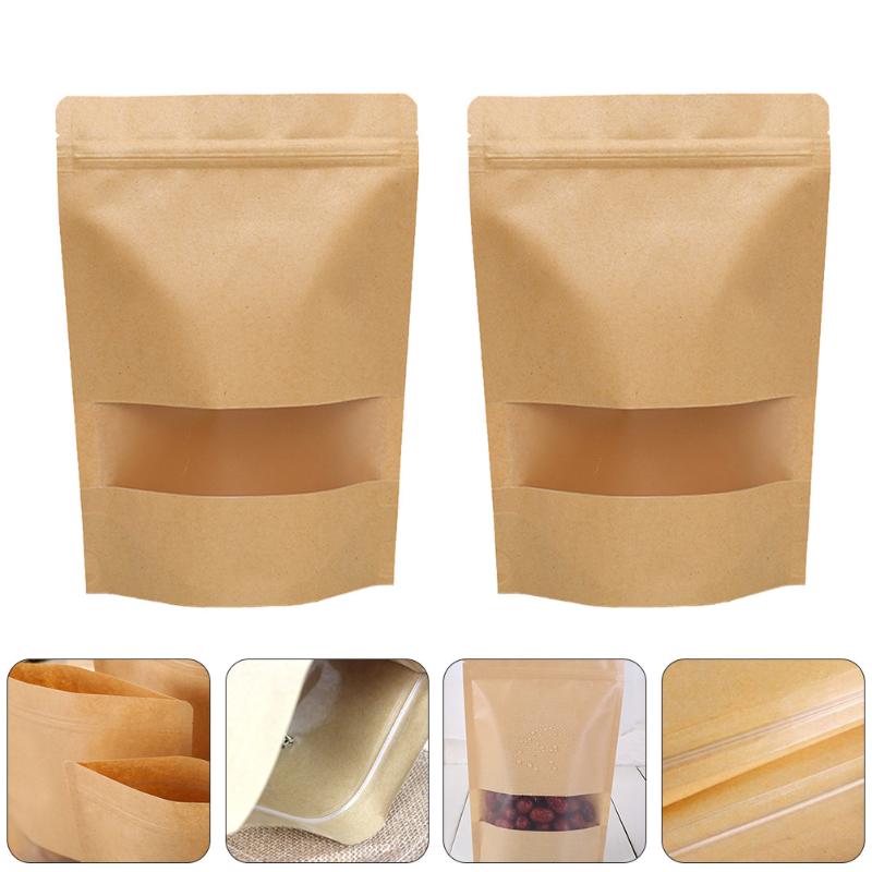 

Gift Wrap 50Pcs Kraft Paper Stand Bags Reusable BagWindow Food Tea Sealing