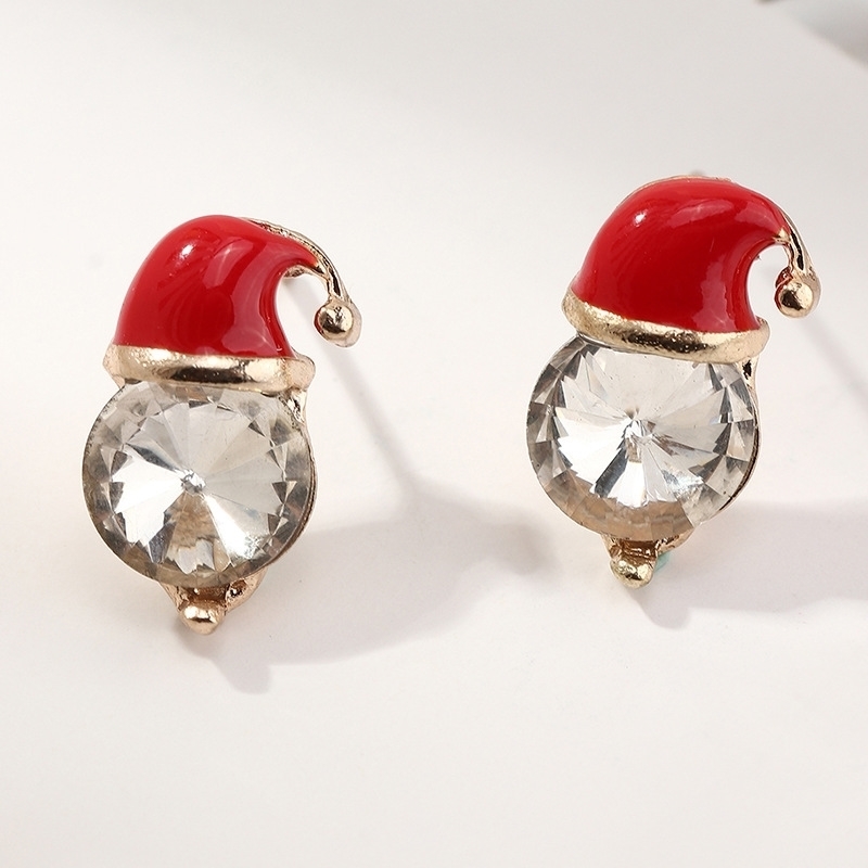 

Christmas Hat Dripping Oil Zircon Stud Earrings Fashion Gilded Exquisite Women Jewelry Holiday Gifts
