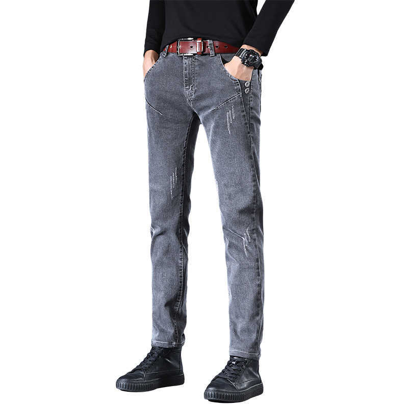 

2020 Men's Classic Style Jeans Men Business Casual Grey Stretch Silm Fit Denim Trousers Male Pants Homme Pantalones Hombre X0621