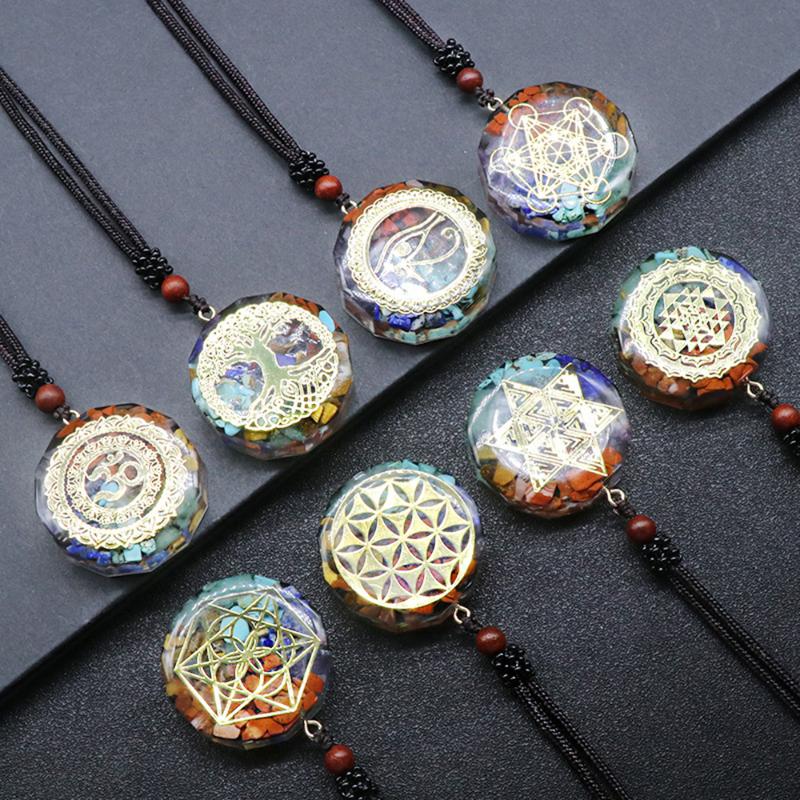 

Pendant Necklaces Energy Generator Orgone Amulet 7 Chakras Necklace Orgonite Meditation Balance EMF Protection Sweater Chain Jewelry