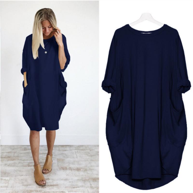 

Plus Size Dresses 2021 Casual Women For Summer Loose Short Sleeve Clothes Black Red Big Office Ladies