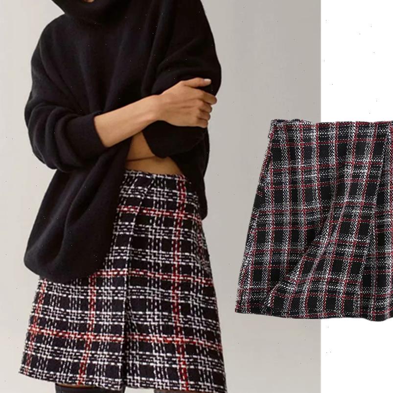 

withered womens skirt england style fashion vintage plaid tweed causal winter women faldas mujer moda mini skirts, Black