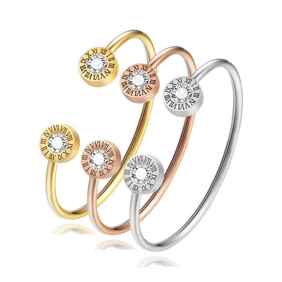 

Fashion Women's Bangles Classic Roman Number Letters with Zircon Bracelet Wristband for Sister Festival Jewelry Stainless Steel Q0719