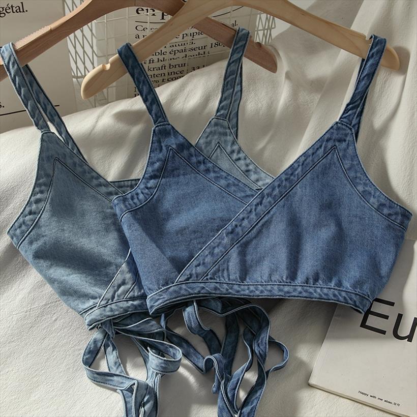 

jeans strap denim women cami vest sweet girl woman crop elegant french chic, White