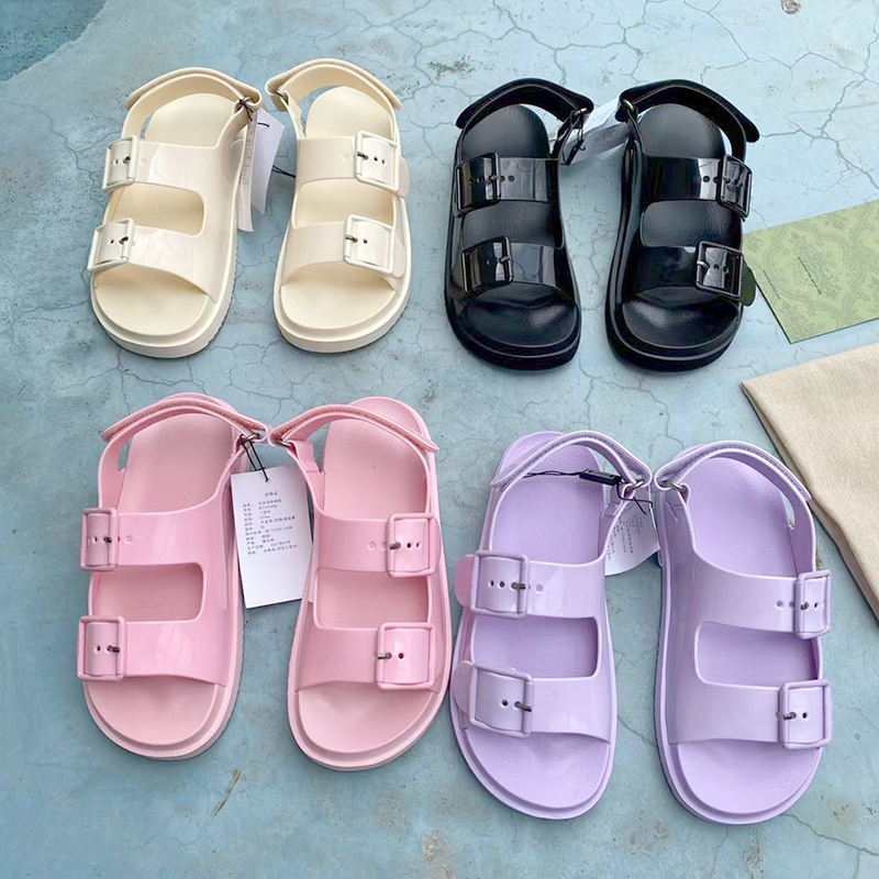 

2021Women's sandal with mini Double G women slipper slide Rubber Pink Purple Black Candy Colors Outdoor Adjustable Buckle Beach Slides Slippers Flip Flops NO299, Sock