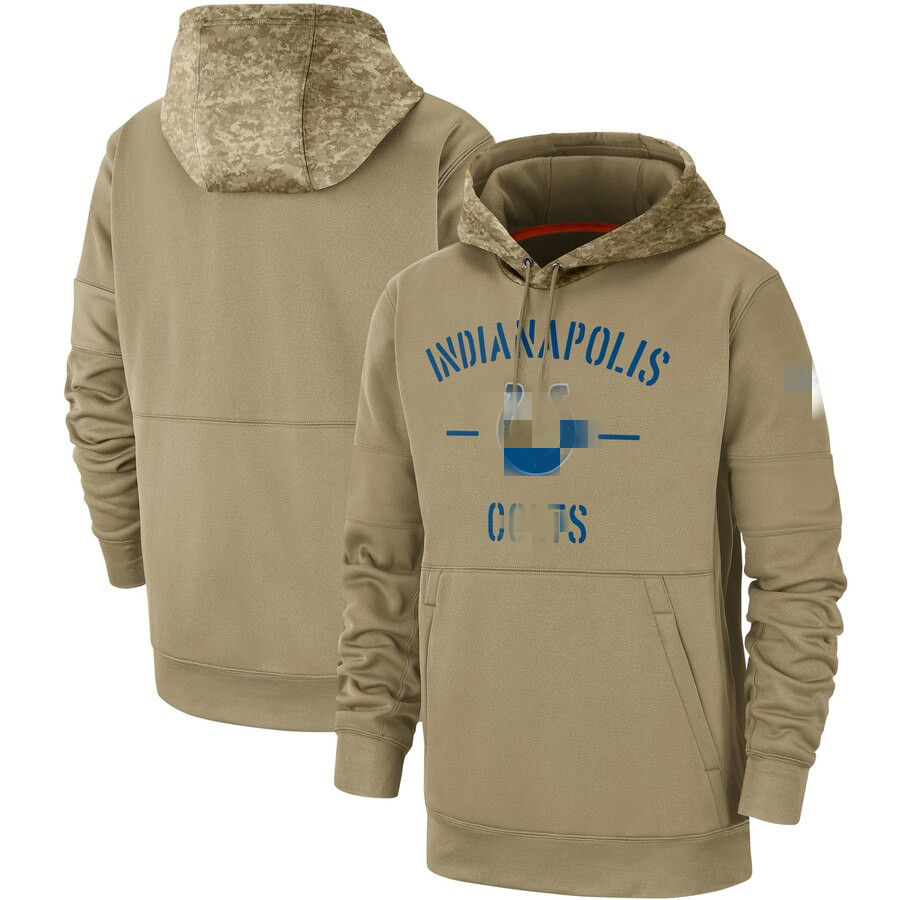 

Indianapolis Men Women Kid Colts Hoodies Tan Vintage Sweatshirt 2019-22 Salute to Service Sideline Therma Pullover Hoodie