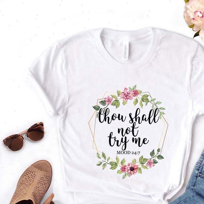 

women t shirt shirts thou shall not try me floral print short sleeve o neck loose, White