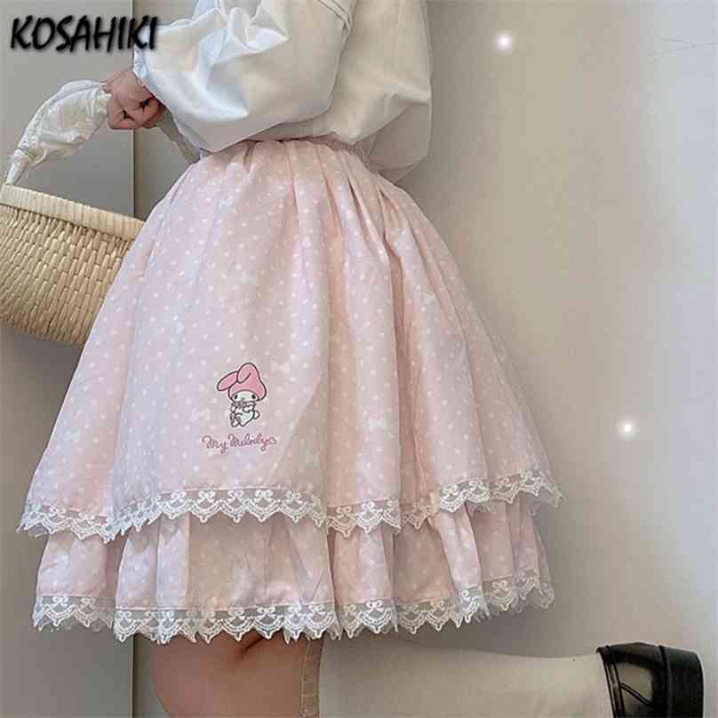 

KOSAHIKI Japanese Harajuku Girls Pleated Skirts Gothic Sweet Lolita Cake Mini Skirt Ball Gown Women Kawaii Short summer 210629, Pink melody