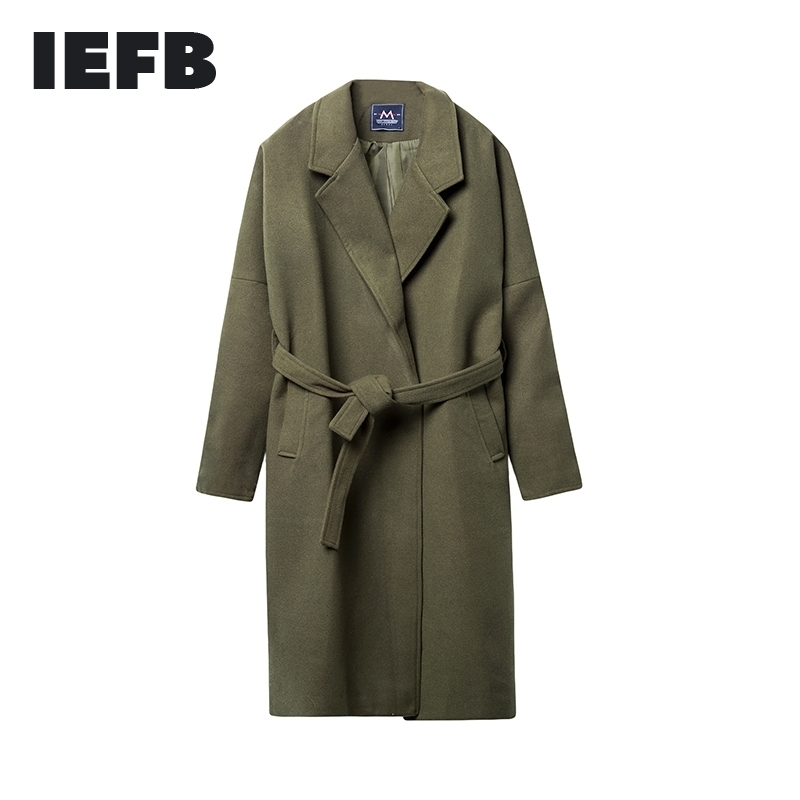 

IEFB /men's wear Overknee Long coat fashion Thickening Keep Warm Woolen Overcoat Male Loose large size cloth 9Y879 210524, Black
