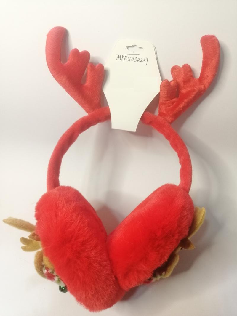 

Berets Children's Christmas Earmuffs Winter Warm Cute Stuffed Reindeer Shape With Bell, Red