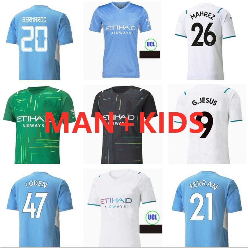 

fans player version city soccer jerseys 21 22 home away FODEN 2021 2022 G.JESUS BERNARDO STERLING FERRAN DE BRUYNE goalkeeper man kids kit long sleeve football shirt, Black