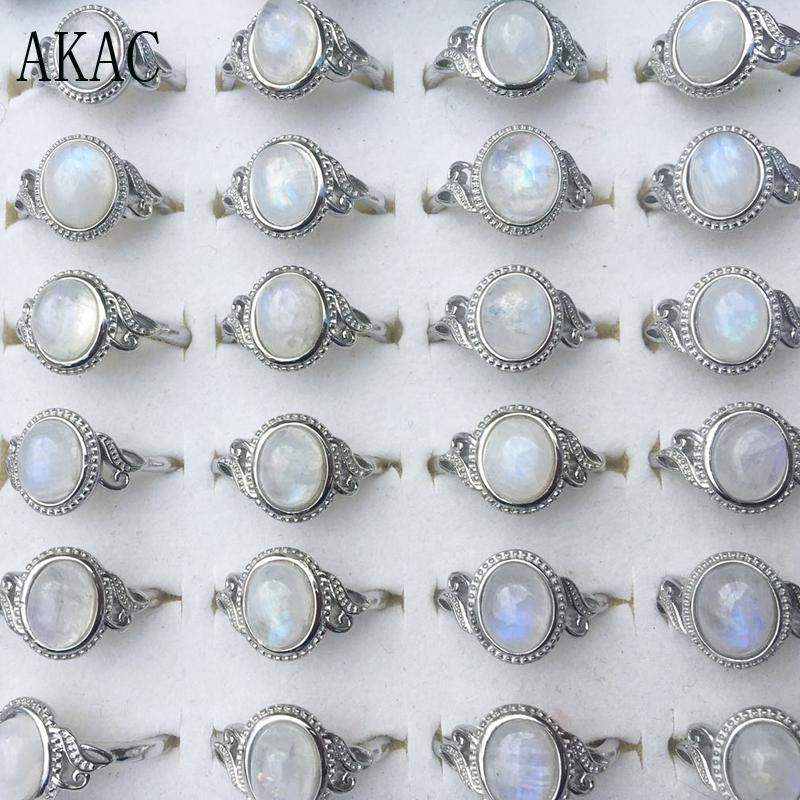 

Cluster Rings 3rings/set Approx8*10mm AKAC Natural Rainbow Moonstone Adjustable Ring Send Randomly Wholesale, Golden;silver