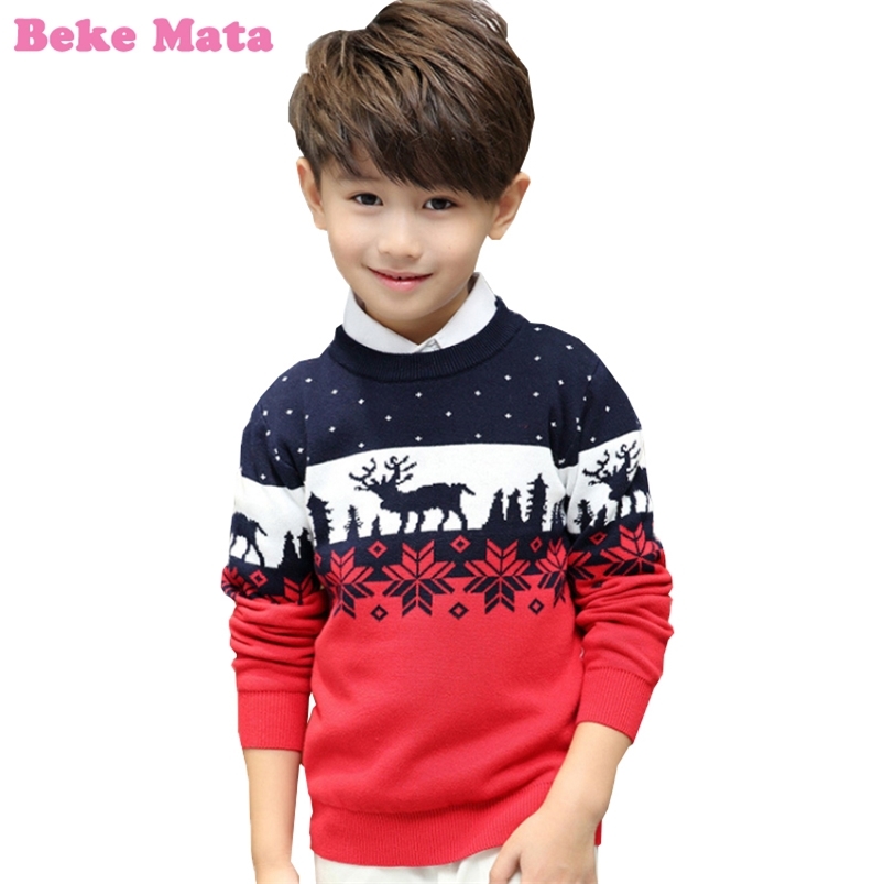 

Christmas Sweaters For Boys Winter Elk Print Kids Boy Clothes Long Sleeve Double Thicken Cotton Knit Children 3-9Y 211018, Yellow
