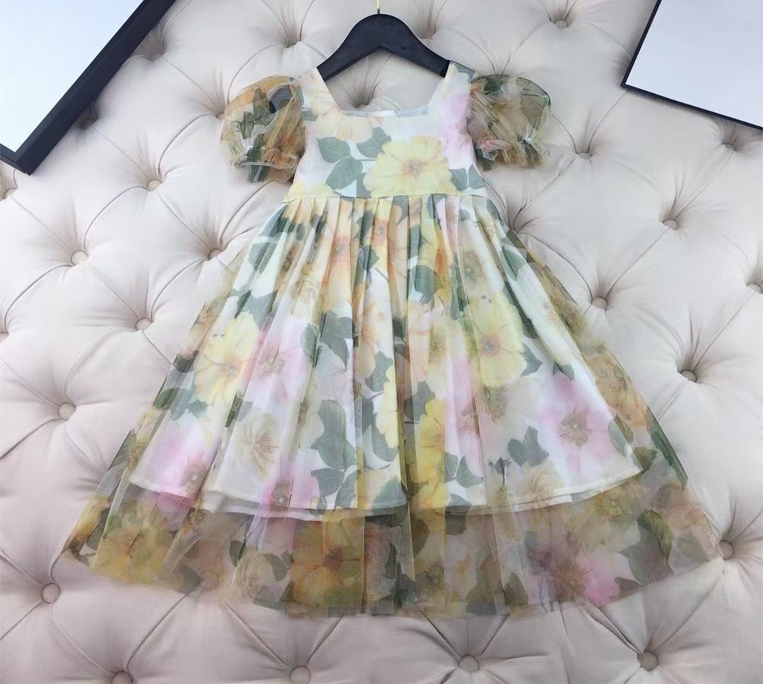 

2021 Baby Girl Cute summer Children Girls Dress with short Sleeve Princess Dresses girls dress kids beautiful dress, Red;yellow