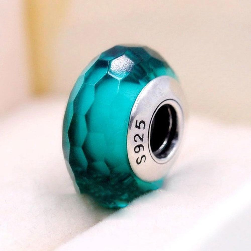 

925 Sterling Silver Teal Fascinating Faceted Murano Glass Beads Charms Fits For Style Jewelry Bracele unique jewelry bracelet