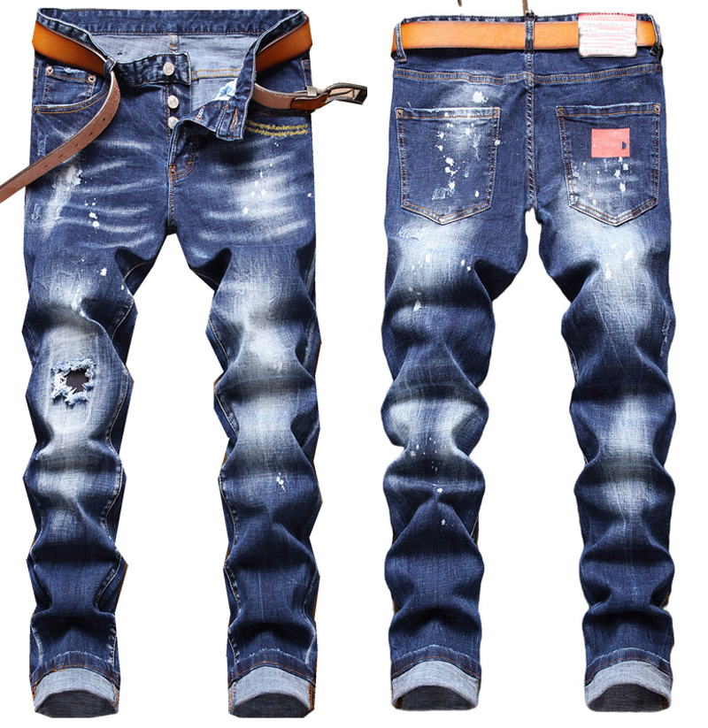 

Men Slim Fit Big Size Jeans Men's Paint Hole Style Destroyed Skinny Straight Leg Washed Luxury Casual Regular Denim Pants Trousers 1010 X6NA, 1054