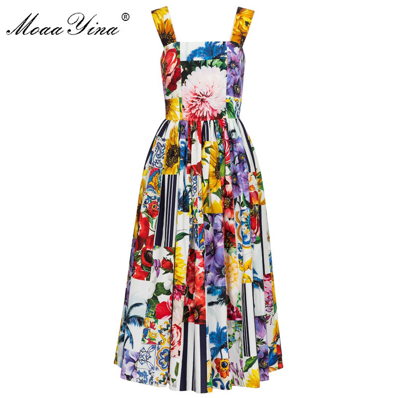 

Bohemian Floral Vacation Midi Dresses Fashion Designer Women's Summer Cotton Spaghetti Strap Beach Dress 210524, Mixed color