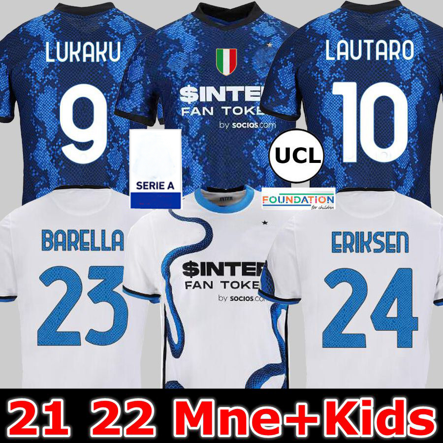 

INTER soccer jersey LUKAKU MILAN BARELLA LAUTARO ERIKSEN VECINO 21 22 football shirt 2021 2022 uniforms men + kids kit 4th fourth KOLAROV D'AMBROSIO SKRINIAR BROZOVIC, 21 22 home jersey