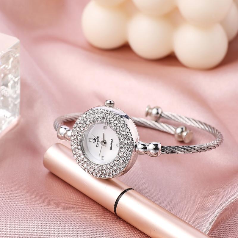 

Wristwatches Zonmfei College Style Watch Gift Box Small Fresh Love Titanium Steel Bracelet Full Diamond 2-piece Set, Gold