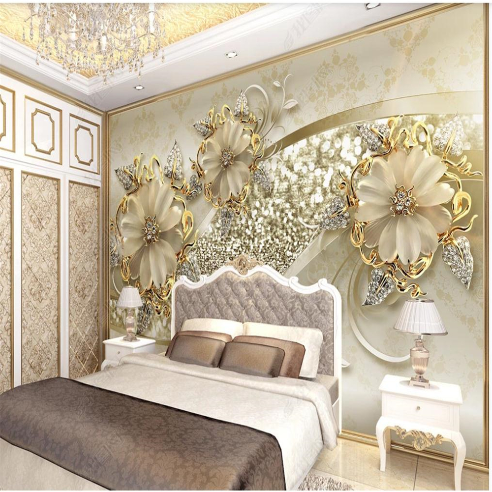 

classic painting wallpaper Luxury golden 3d three-dimensional European pattern jewelry wallpapers TV background wall, Gold