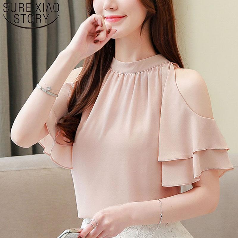 

Blusas Mujer De Moda 2021 Ladies Tops Chiffon Blouse Shirts Short Sleeve Women And Clothing 3889 50 Women' Blouses, Pink