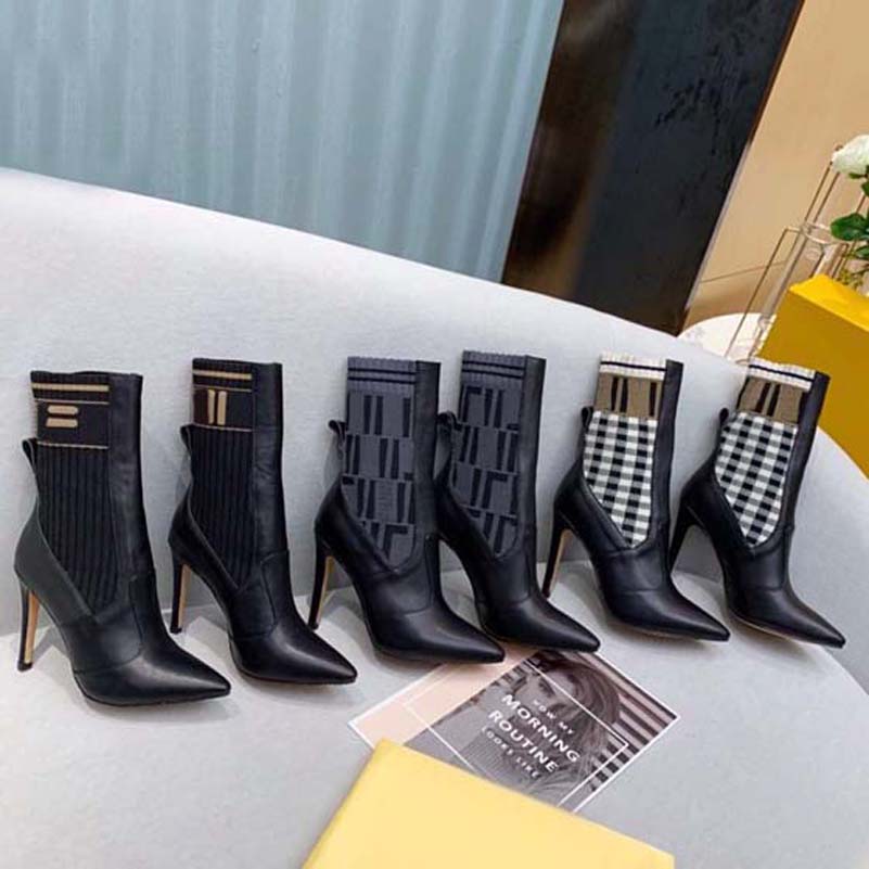 

Women Designer Boots Silhouette Ankle Boot Black martin booties Stretch High Heel Sock Boots and Flat Sock Sneaker Winter Women Shoes shoe008 1-3, Box