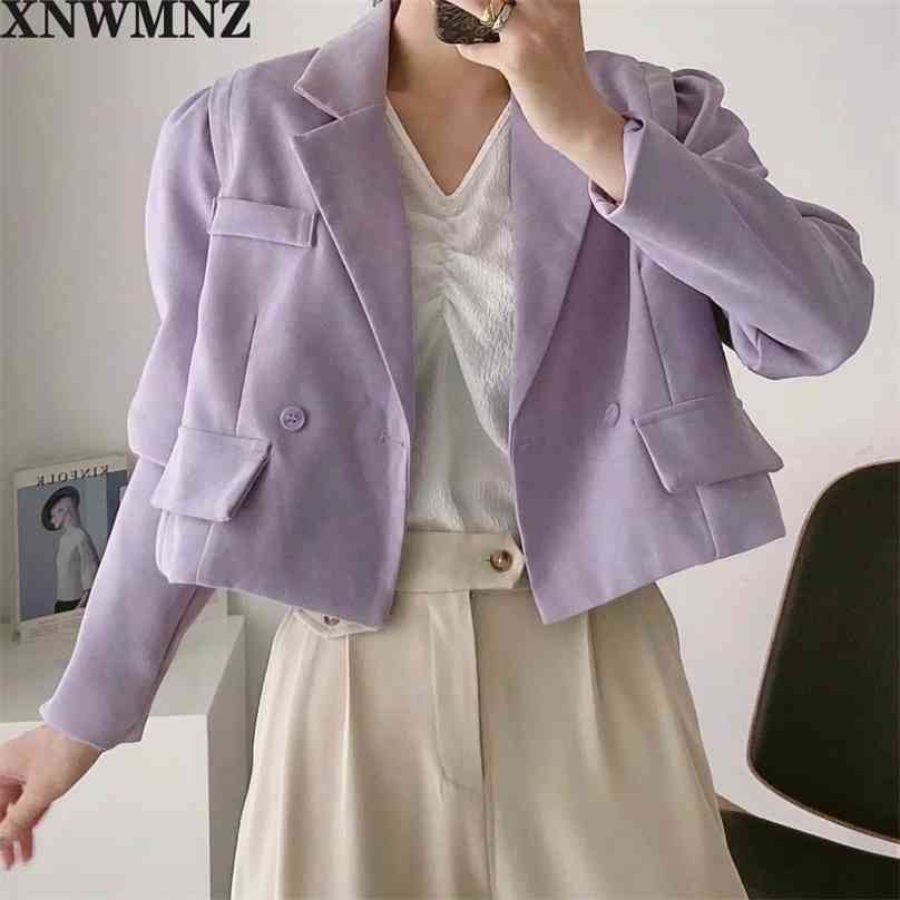

Turquoise Pocket Front Double Breasted Notch Long Sleeve Coat Pants Set Women Autumn Elegant Workwear 210520, Lavender