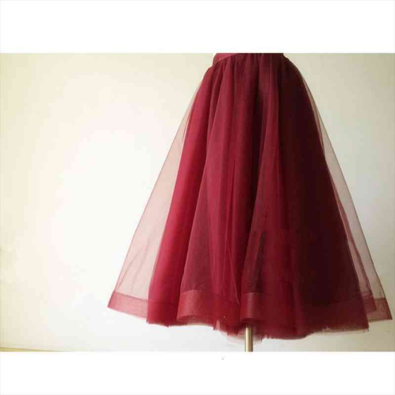 

faldas mujer burgundy tea womens skirts length tulle with organza edge satin zipper waistband christmas skirt women female custom made, Black