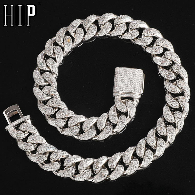 

Hip Hop 20MM Iced Out Cashew Flower Drop Shape Box Buckle Cuban Chain Copper AAA+ Cubic Zirconia Stones Necklace For Men Jewelry X0509