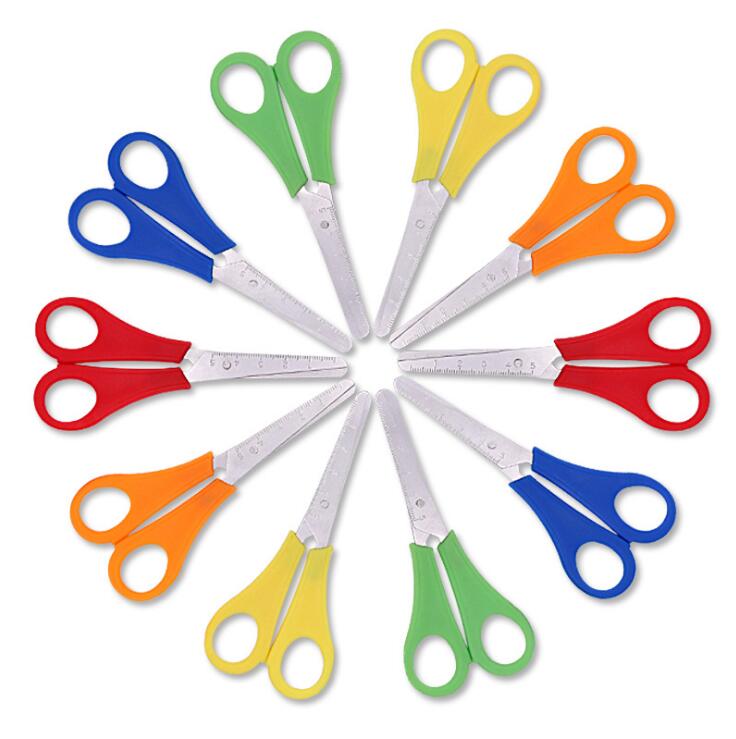 

500pcs Wholesale Plastic Children Cutter Kids Safety Scissors DIY Scale Ruler Scissor Child Stationery Office Student sShears