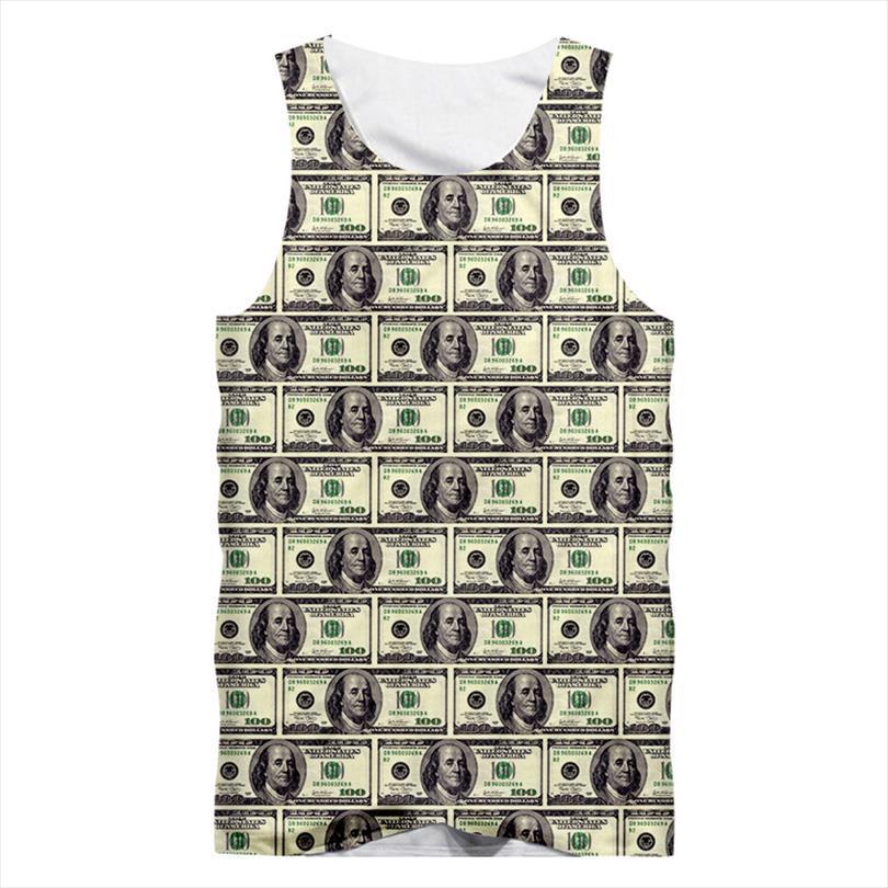 

ifpd eu size america men plus tank 3d printed dollar sleeveless shirt mens fashion casual fitness funny streetwear vest, White;black