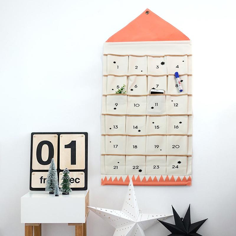 

Storage Boxes & Bins 24 Pockets Fabric Christmas Calendar Wall Hanging Alphanumeric Canvas Bag Xmas Decor For Door Advent