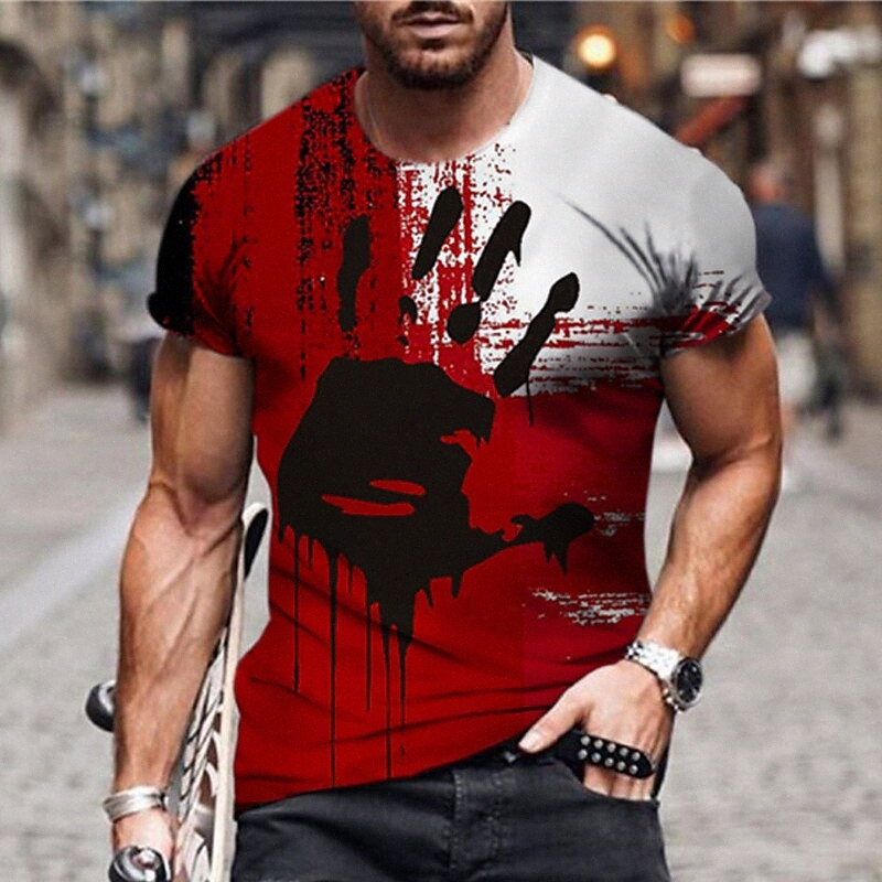Men's Unisex T shirt 3D Print Graphic Prints Hand Crew Neck Daily Holiday Print Short Sleeve Tops Casual Designer Big and Tall Red 95DM#-image-754679595