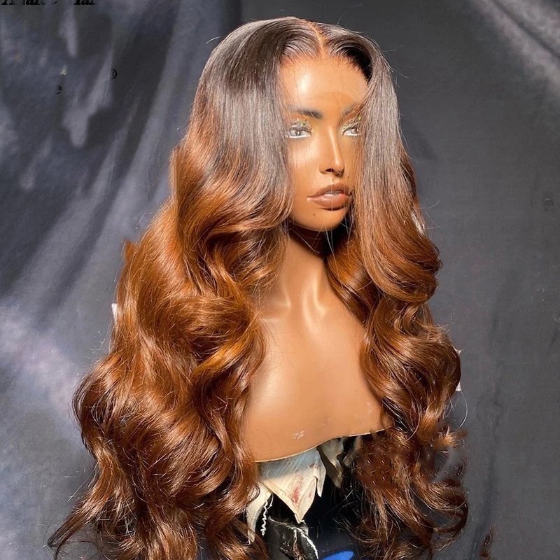 

Ombre 1B Blonde Lace Frontal Wig Body Wave Brazilian Human Hair Wig Synthetic PrePlucked For Women Natural Hairline, Ombre color