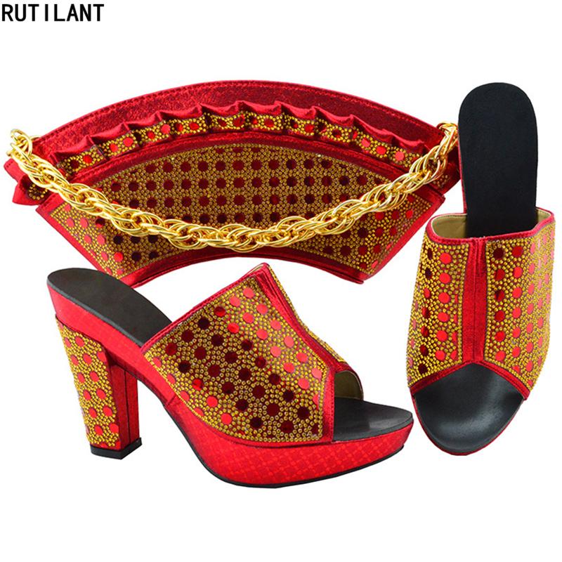

Dress Shoes Latest Design Nigerian And Matching Bags Set Decorated With Rhinestone Designer Women Luxury 2021 Summer, Black