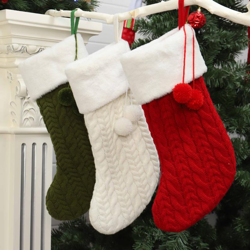 

Christmas Decorations Stockings Knitted Wool Thick White Socks El Home Decor