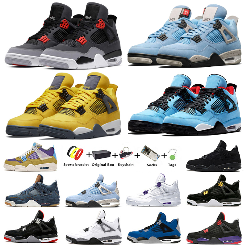 

With Box Jumpman 4s Infrared mens basketball shoes 4 UNC DIY Royalty White Oreo Sail Taupe Haze Travis Scotts Shimmer Bred Denim men women trainer sports sneakers 36-47, Color#1