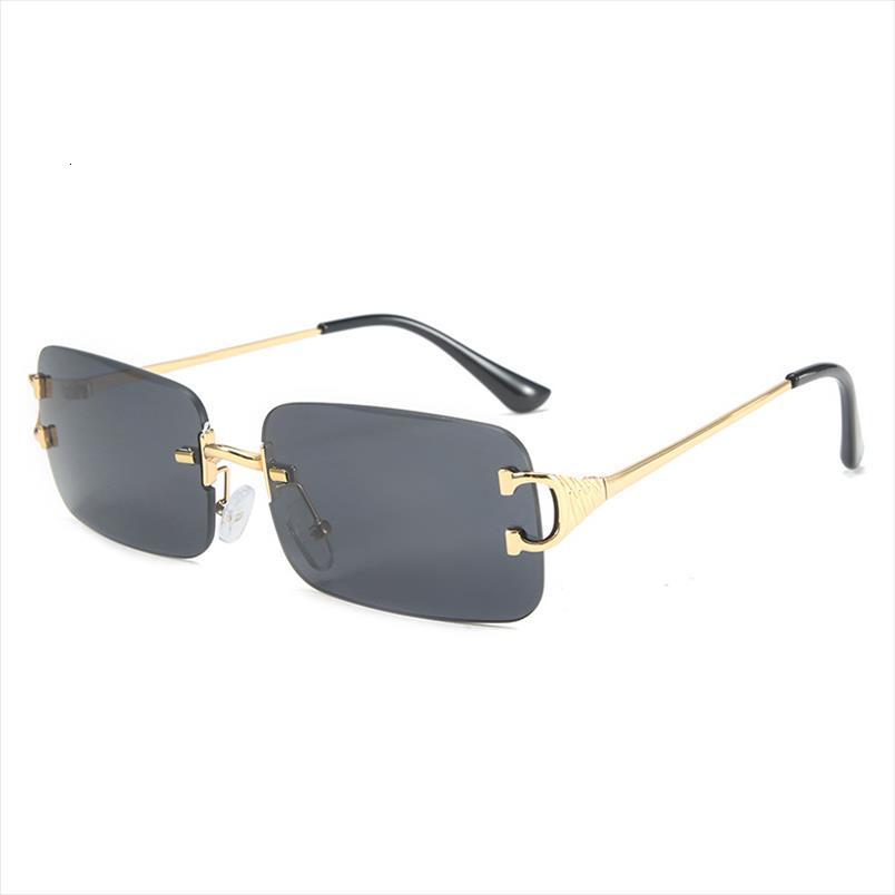 

Blue Rectangle Frameless Sunglasses Mens Metal Fashion Small Square Ladies Gradient Glass Uv400