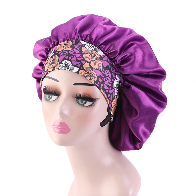 

New Extra Large Women Sleep Cap Floral Print Soft Wide Hair Bonnet Satin Cover Lined Sleep Cap Night Sleeping Hat Ladies Turban, Mixed color
